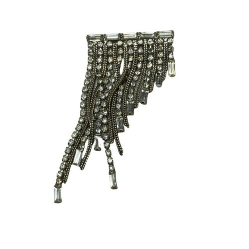 Art Deco Rhinestone Brooch Bar Dangle Rhodium Plate Pin Baguette Chaton Read